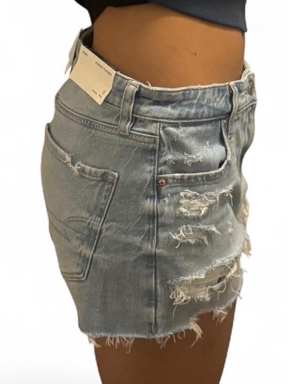 American Eagle Outfitters Light Wash Distressed Denim Mini Skirt